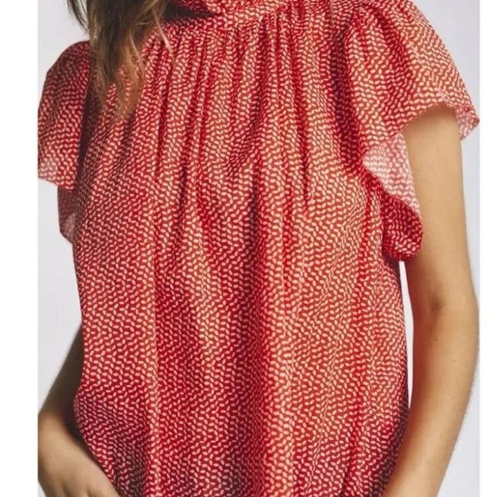Trovata Red Printed Flutter Sleeve Blouse